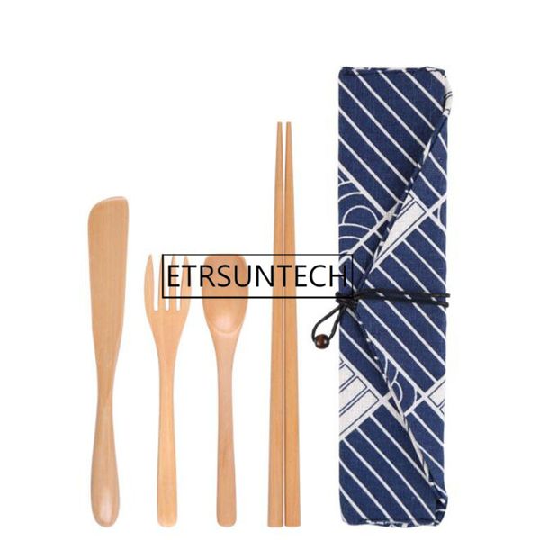 

50sets japanese natural wood chopsticks spoon set with gift pocket wooden fork butter knife set outdoor picnic tableware