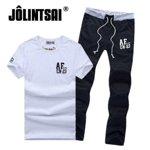 

jolintsai 2017 men clothing set summer style short sleeve casual men tracksuit fashion letter t-shirt+pant 2 pieces set -3xl, Gray