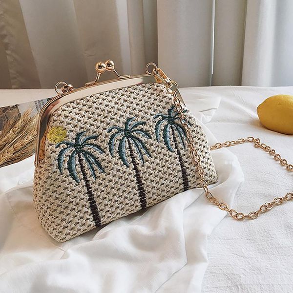 

2019 straw bags women summer rattan bag handmade woven beach cross body bag hasp bohemia handbag chain bolso mimbre redondo