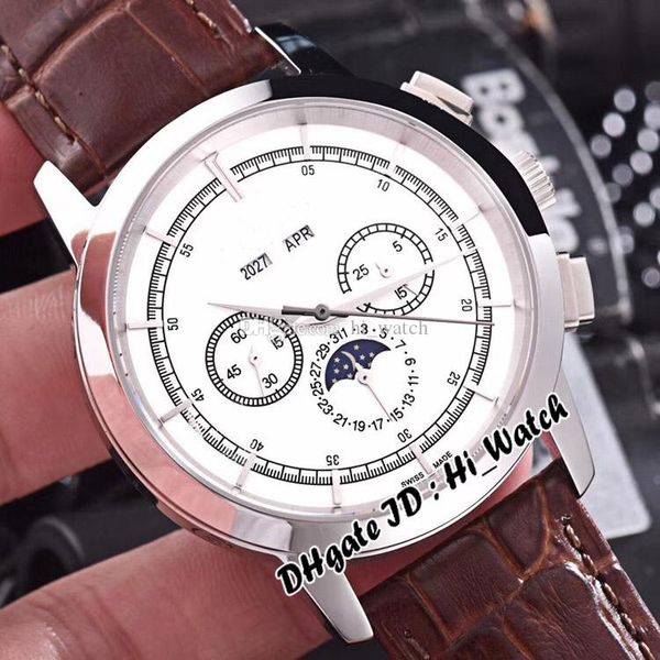 

new traditionnelle perpetual calendar 47292/000p-9590 moon phase automatic mens watch steel case white dial brown leather watches vcb163a1, Slivery;brown