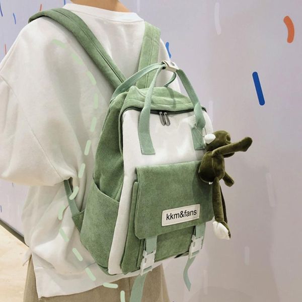 

buckle cute corduroy backpack women stripe school bag teenage girl harajuku backpack kawaii female fashion bag ladies new