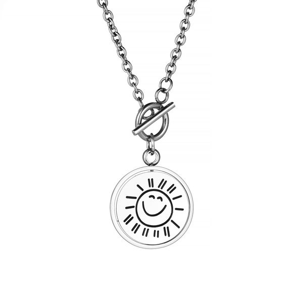 

titanium steel smiling face emoticon pendant necklace unique love life smiling face shaped pendant short style delicate necklace
