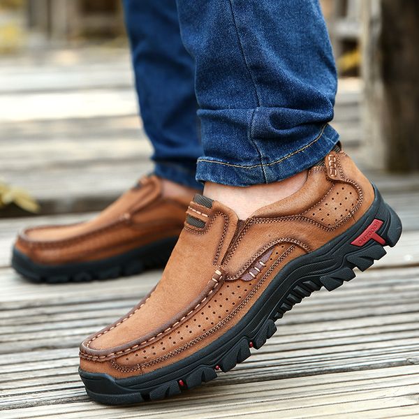 

men comfortable walking shoes non-slip first layer cowhide leather sneakers breathable shoes new