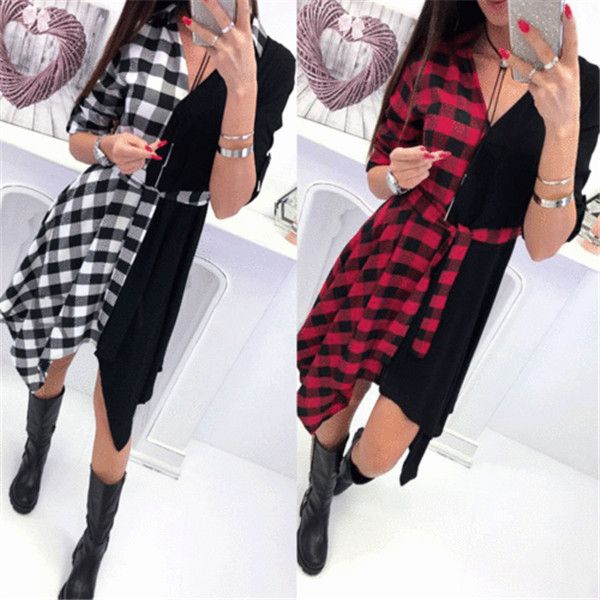 

party dresses womens splicing plaid dress cap sleeve prom ball gown v-neck patchwork half female clothing, White;black