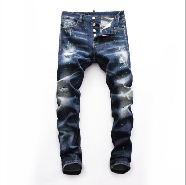 

new 2019 men ripped denim tearing jeans navy cotton fashion tight spring autumn men's pants a8036, Blue