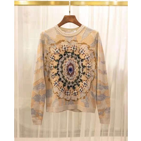 

cosmicchic 100% cashmere embroidery sweater female knitted long sleeve pullover elegant kaleidoscope women top, White