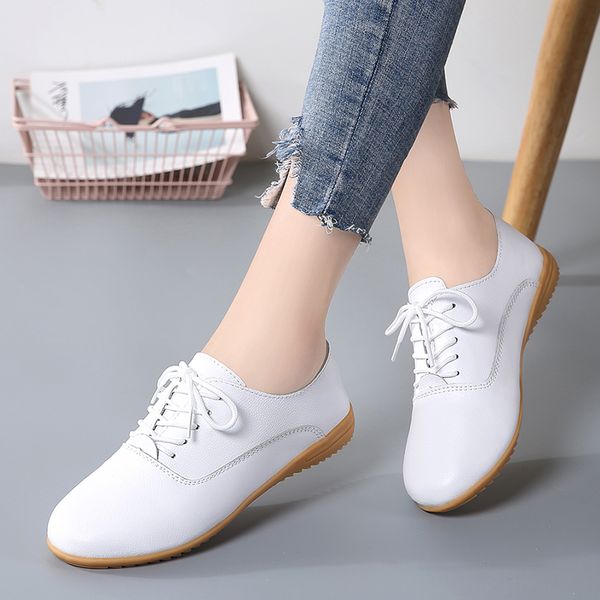 

fashion women flat casual oxfords women's shoes round toe flats leather shoes female lace up white size 35-40 microfiber, Black
