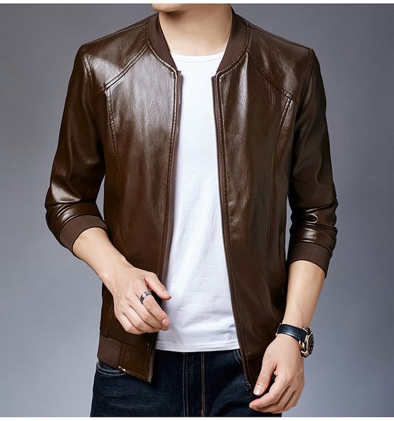 

mens leather jackets motorcycle stand collar zipper pockets male pu coats biker faux leather fashion winter jacket mens coat, Black