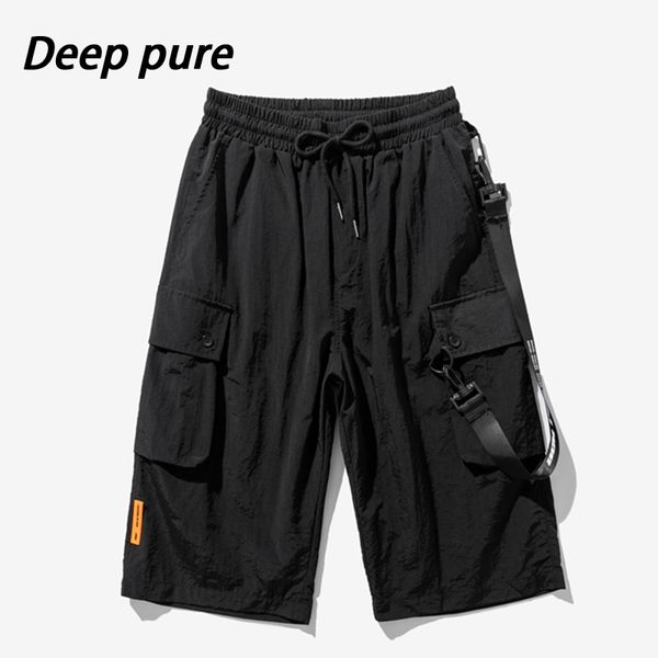 

men capri pants, , harajuku street, fashion, pocket, hip hop, Black