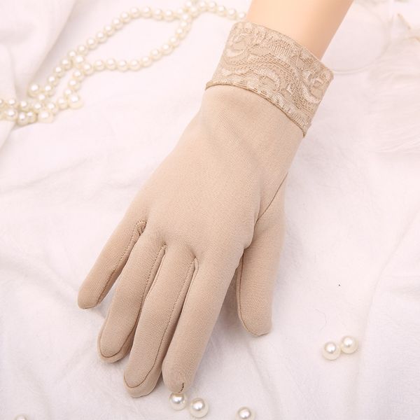 

the year of 2019 autumn and winter for women simple and versatile gloves with lace knitting gloves cute gloves outside, Blue;gray