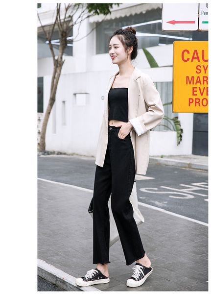 

light black loose hole burrs nine points wide-legged pants, Blue