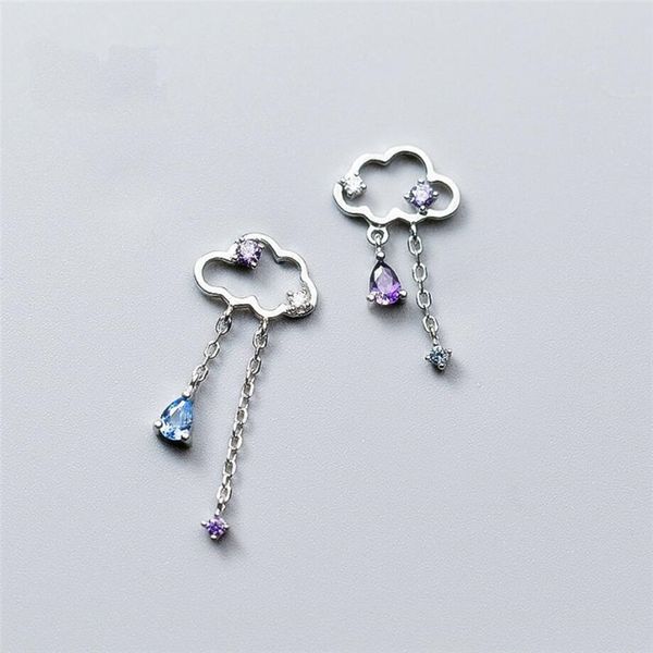 

sole memory cute mini cloud asymmetrical hollow zircon tassel 925 sterling silver fashion female dangle earrings sea534