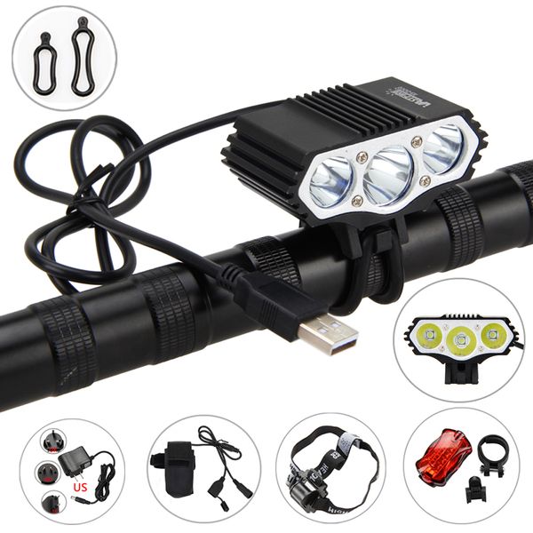 

15000lm 3x x t6 led aluminum headlight head torch headlamp bike front rear back lamp bicycle light rechargeable battery