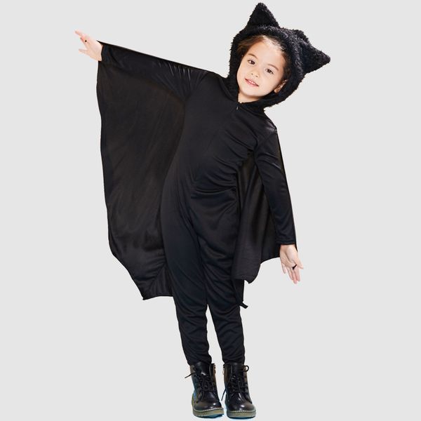

new fashion children set child kids bat jumpsuit halloween costume for boys girls with hood and gloves kids clothing, Black;red