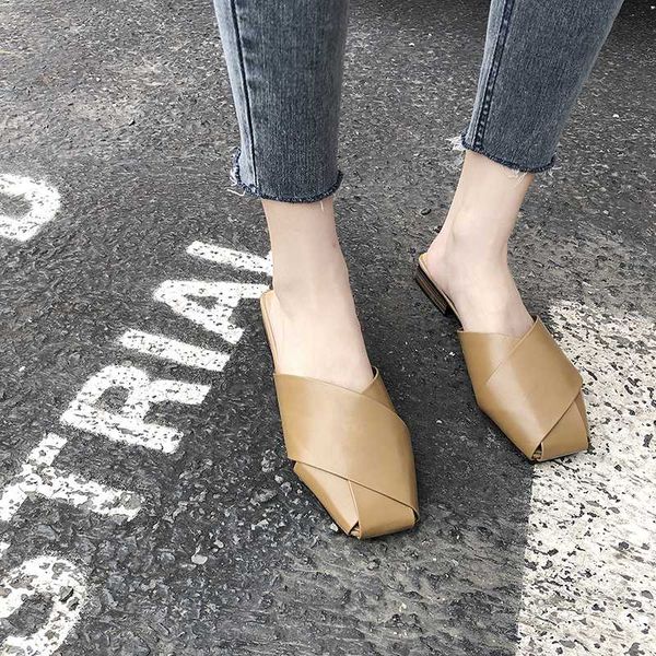 

female shoes square toe house slippers platform slides fashion low 2020 cover soft luxury block casual rubber spring pu hoof, Black