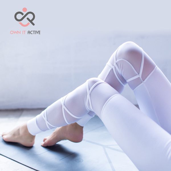

women black elastic waistband yoga pants with mesh panels high waisted leggings in white sport yoga leggings p173, White;red