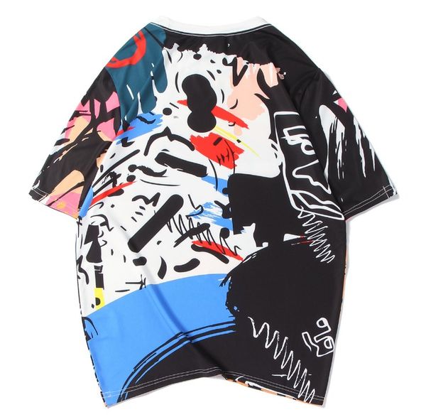 

лето новый мужской повседневный граффити половина рукава футболки граффити печати экипажа тенденция футболка, White;black