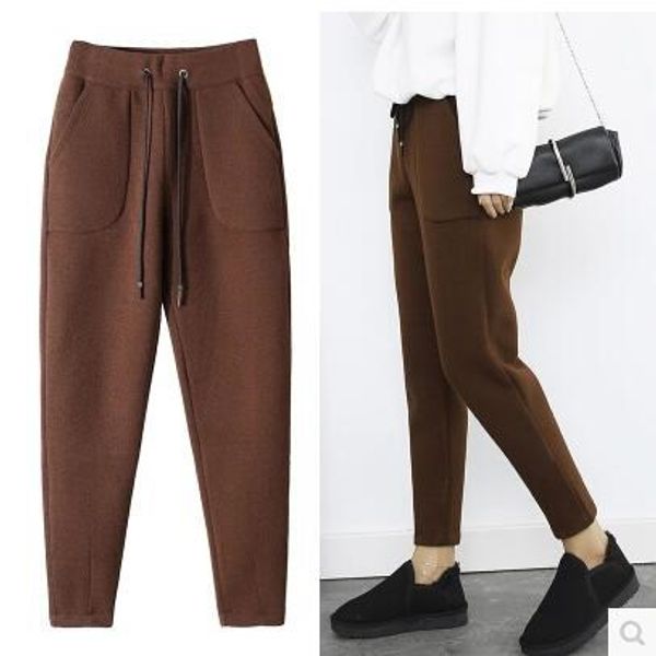 

baggy pants women's autumn spring woolen harem pants thick 2020 new style cashmere wool wide-leg capri loose casual pa, Black;blue