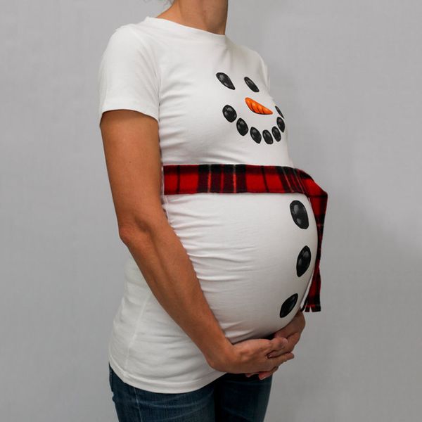 

trendy of maternity clothes for pregnant women t-shirts funny christmas snowman print pregnancy clothing without scraf, White