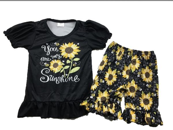 

summer style outfits with sunflower printing girl's outfits, White