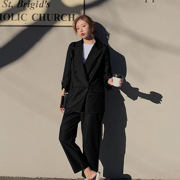 

women's suits & blazers 2021 vintage suit hong kong style school opening season professional two-piece korean jacket, White;black