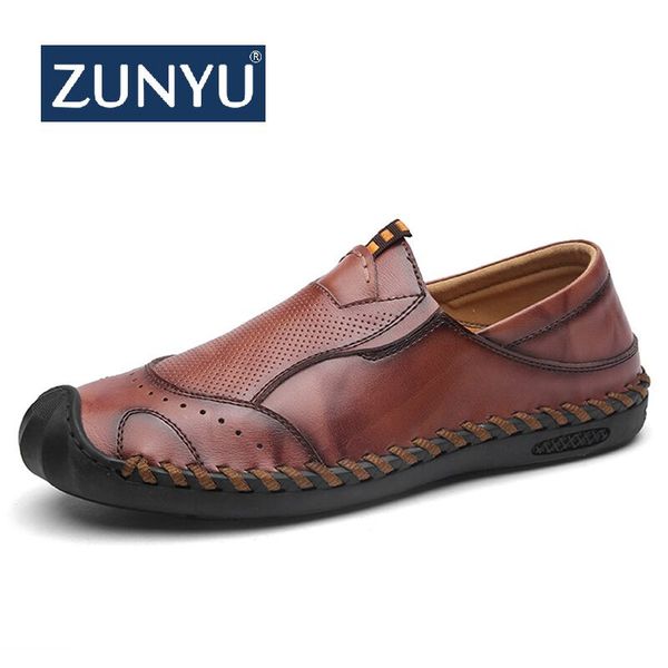 

zunyu new men shoes genuine leather comfortable men casual shoes footwear chaussures flats slip on lazy zapatos hombre, Black
