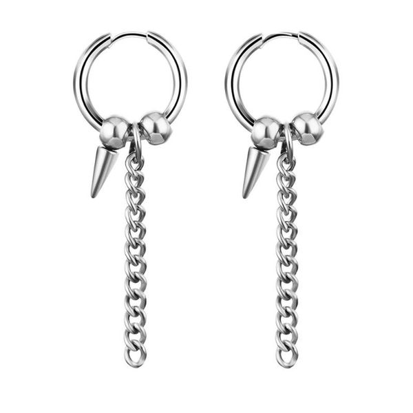 

korea style stainless steel punk earrings chain tassel earring hip-hop street rock men boys cone hoop earrings jewelry, Golden;silver