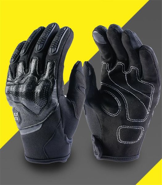 

men motorcycle gloves genuine cowhide leather motocross gloves moto protective gear touchscreen riding motorbike, Black