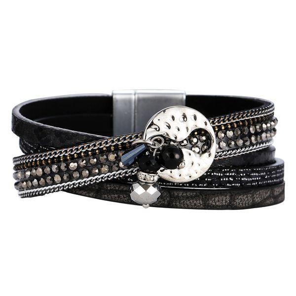 

gs059 women stylish bracelets multilayers silver beads leather bracelets fashion charm wrap cuff bracelet for girls, Golden;silver