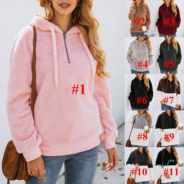 

11colors women casual sherpa pullovers patchwork fleece sweatshirt warm winter zipper coat sweaters long sleeve hooed hoodies fur c92608, White