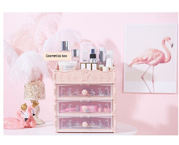 

deskjewelry storage box cosmetic organizer transparent plastic earring hair pins ornament display case pink white jewelry watch bin