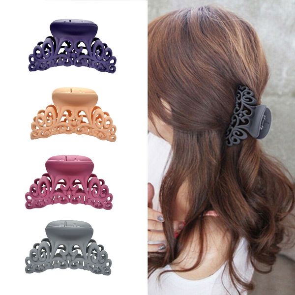 

1pcs large size hair clamps random scrub black plastic hair claw clips hollow out carving crab hairpin color women hairdress, Golden;white