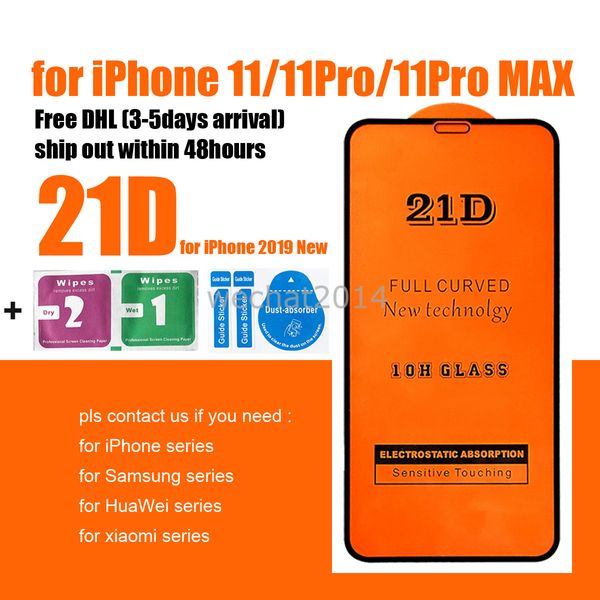 1500pcs per iPhone 11 Pro Max X XR XS XS MAX 21D vetro temperato per iPhone 6 6S 7 8 PLUS SCREEN PROTECTOR GLASS