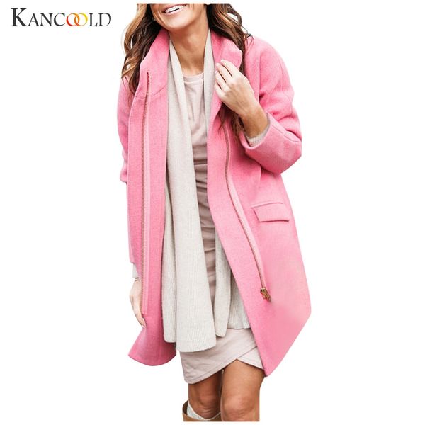 

kancoold women's 2019 women's coat jacket winter clothing fashion warm wool blendelegant pocket zipper long sleeve woolen jacket, Black