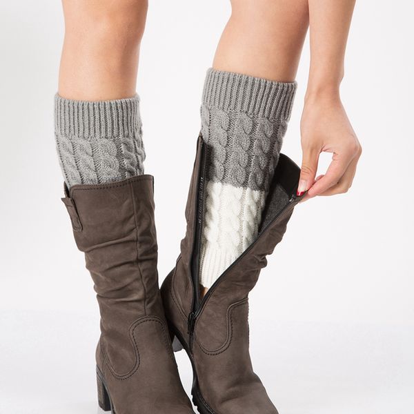 

women winter warm patchwork thermal acrylic knitted boot cuffs socks cover, Black