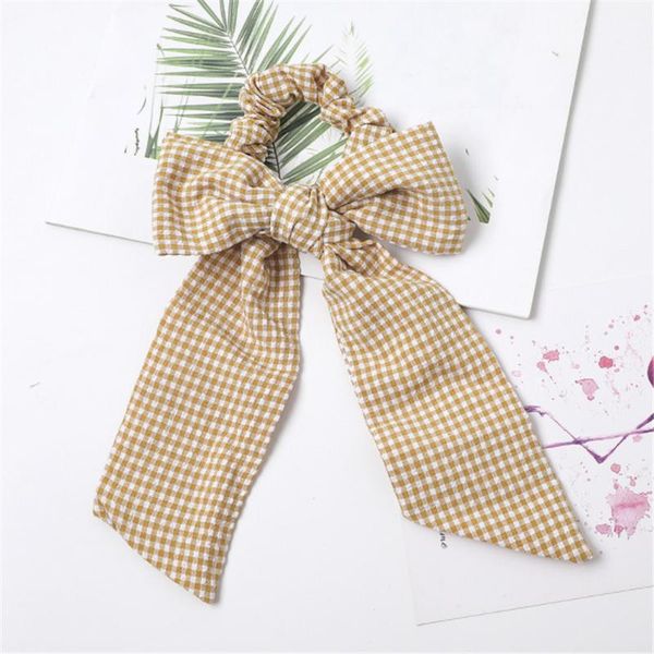 

women girl bow scrunchies hair ties ponytail holder hair ropes headband accessories yellow blue, Golden;white