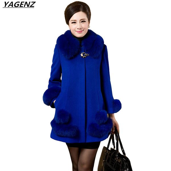 

winter woolen jacket women 2017 fashion fur collar woolen coat middle-aged mother clothes plus size 5xl yagenz k437, Black