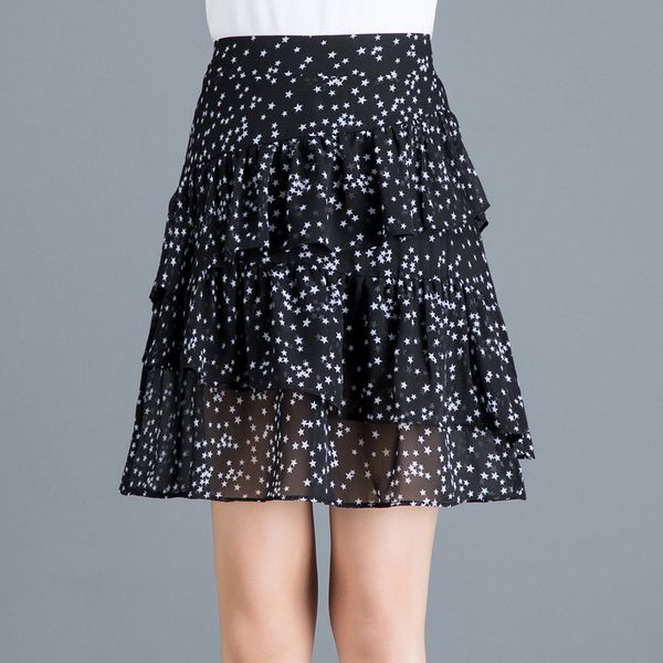 

skirts black skirt print ruffles a-line sweet high waist ruffled vintage tiered pleated ins above knee, mini