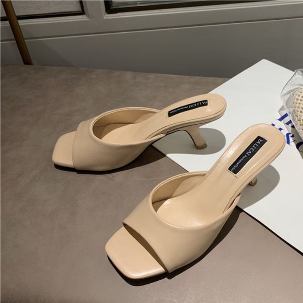 

shoes woman's slippers slides pointed toe shose women heeled mules low 2020 peep heels summer rubber rome pu, Black