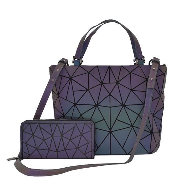 

2019 new women handbags 2 pcs set crossbody bags for women geometric luminous shoulder bag female purse and wallet totes bag