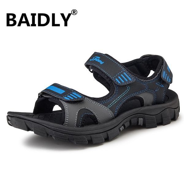 

genuine leather fashion men sandals summer men casual shoes breathable beach sandals sapatos masculinos plus size 36-45, Black