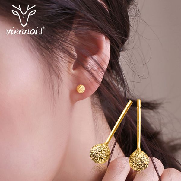 

viennois 925 sterling silver simple mini gold color stud earrings for woman shiny earrings 2018 fashion jewelry, Golden;silver