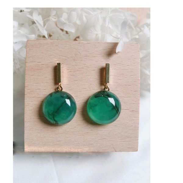 

dayoff korea vintage earrings temperament round earrings for women jewelry resin stone simple green gold dangle earrings e607, Silver
