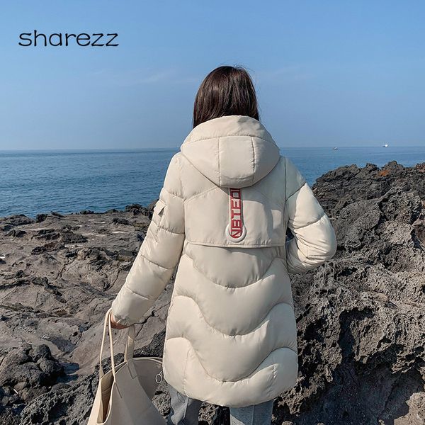 

2019 women winter jacket long winter thick coat for women hooded down cotton parka warm female clothes plus size, Tan;black