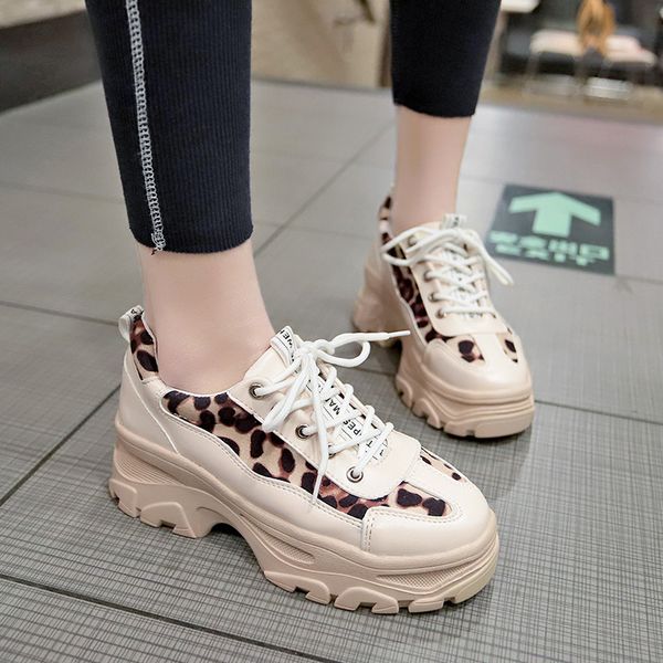 

mxhy2019 spring and autumn new leopard women's shoes korean version of the wild thick-soled casual shoes sports old, Black