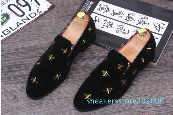 

fashion men loafers slip on mens velvet shoes casual velvet slippers designer dress shoes men flats wedding and party shoes s06, Black