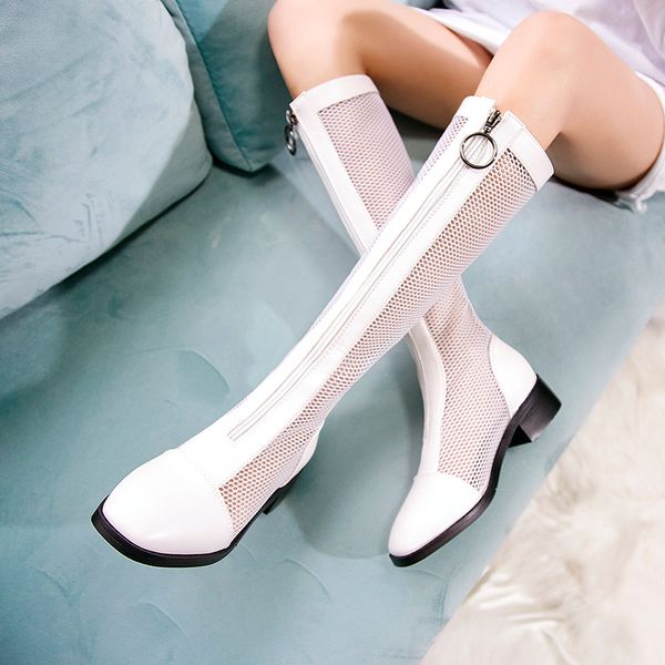 

fashion summer knee high mesh women's boots zipper lace mesh boots summer cool breathable women's shoes, Black