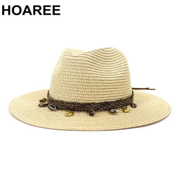 

hoaree beige panama hat stylish sun hats for women straw fedora hat summer beach unisrx jazz 2020 brand new wide brim, Blue;gray