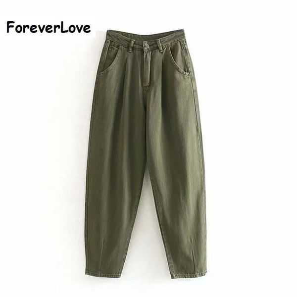 

women's jeans women streetwear pleated mom high waist loose slouchy pockets boyfriend pants casual ladies denim trousers, Blue