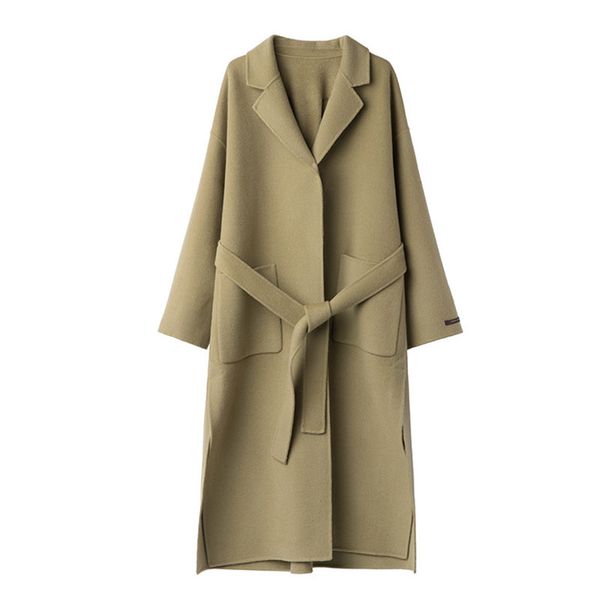 

women's handmade korean version of double-faced cashmere coat solid color long loose wool coat, Black